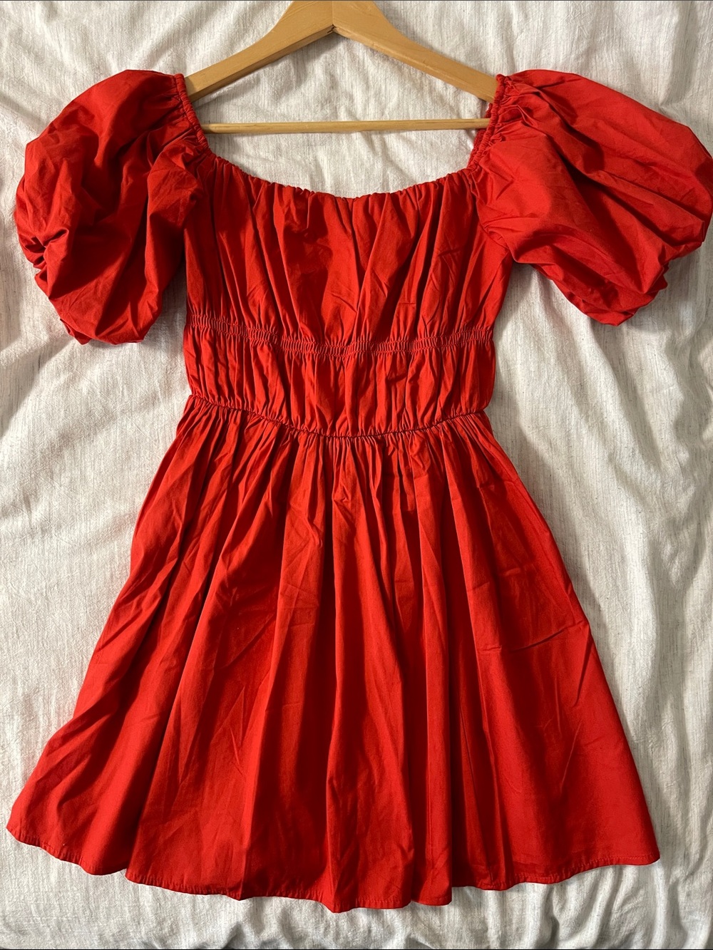 Abercrombie & Fitch Red Puff-Sleeve Off the Shoulder Mini Dress